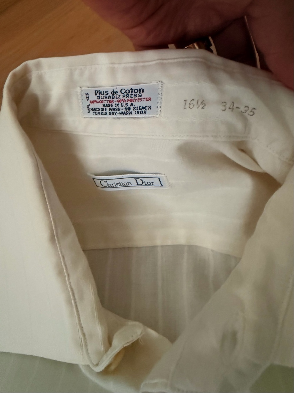 Dior Men's Cream Pinstripe Dress Shirt - Picture 5 of 7